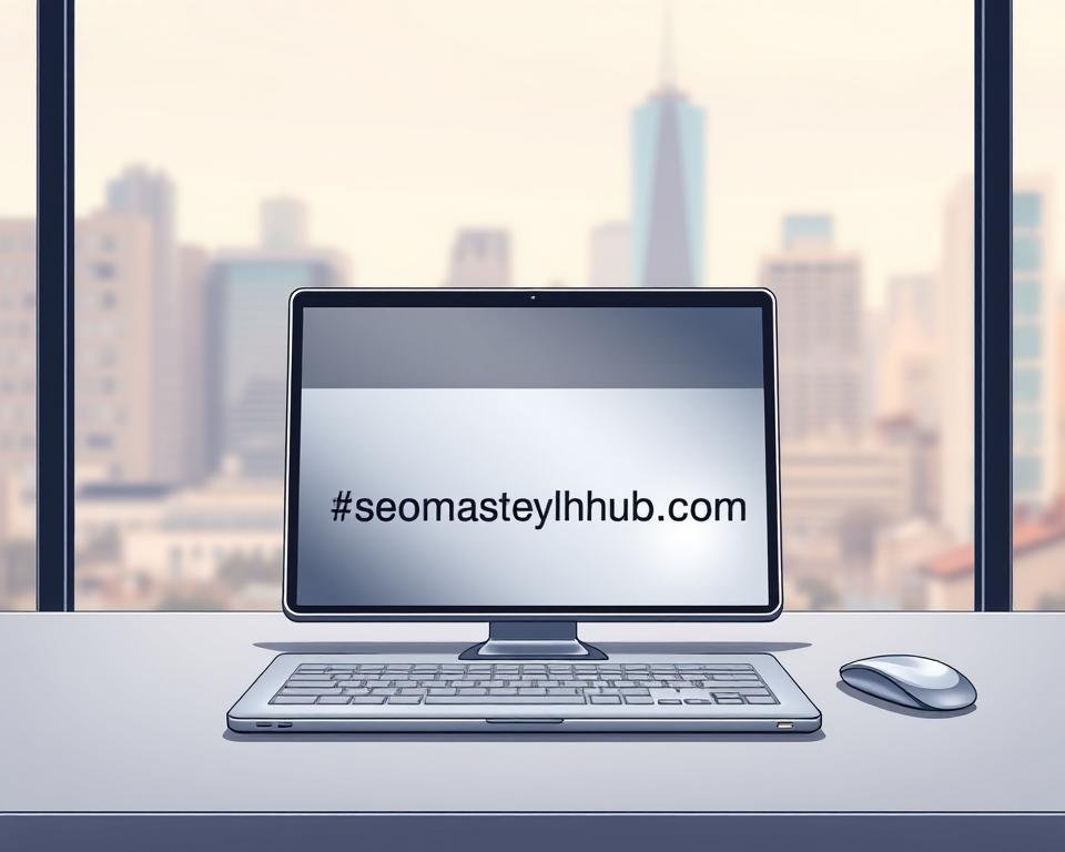 A sleek, modern desktop workspace with a shiny, metallic backlink checker tool at the center. The tool has a clean, minimalist design with a prominent "seomasteryhub.com" branding. The background features a blurred, pastel-colored cityscape, creating a sense of urban sophistication. The lighting is soft and diffused, casting subtle shadows that accentuate the tool's contours. The camera angle is slightly elevated, giving the viewer a birds-eye perspective on the scene. The overall mood is one of efficiency, organization, and technological prowess, reflecting the power of the backlink checker tool to boost search visibility.